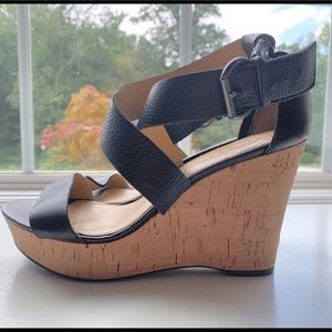Franco Sarto Sitar black leather & cork platform